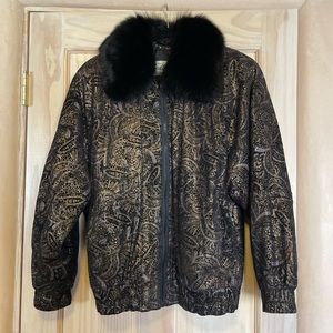 Vintage Fox Fur Collar Suede Bomber Jacket 😍